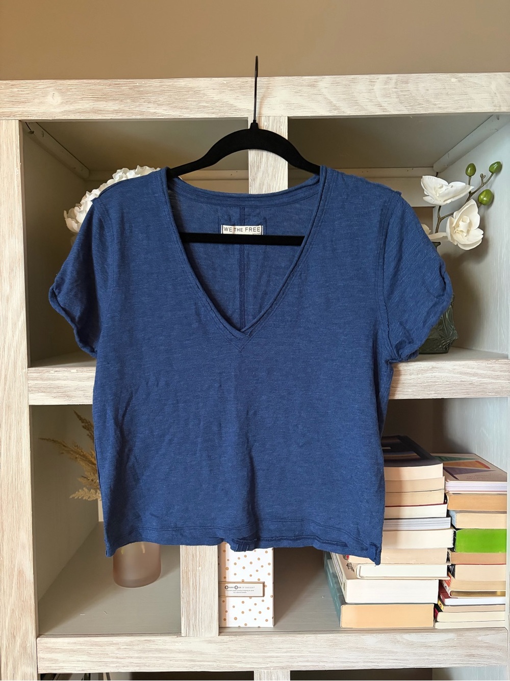 Free People Navy Blue V-Neck Cropped Tee